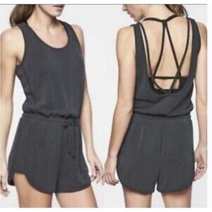 Athleta Women's Serenity Romper Black Size XL Sleeveless Strappy Open Back